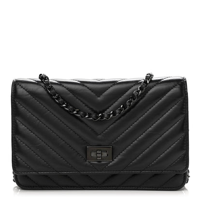 Chanel Aged Calfskin Chevron Quilted Reissue Wallet On Chain WOC So Black 1 of 15