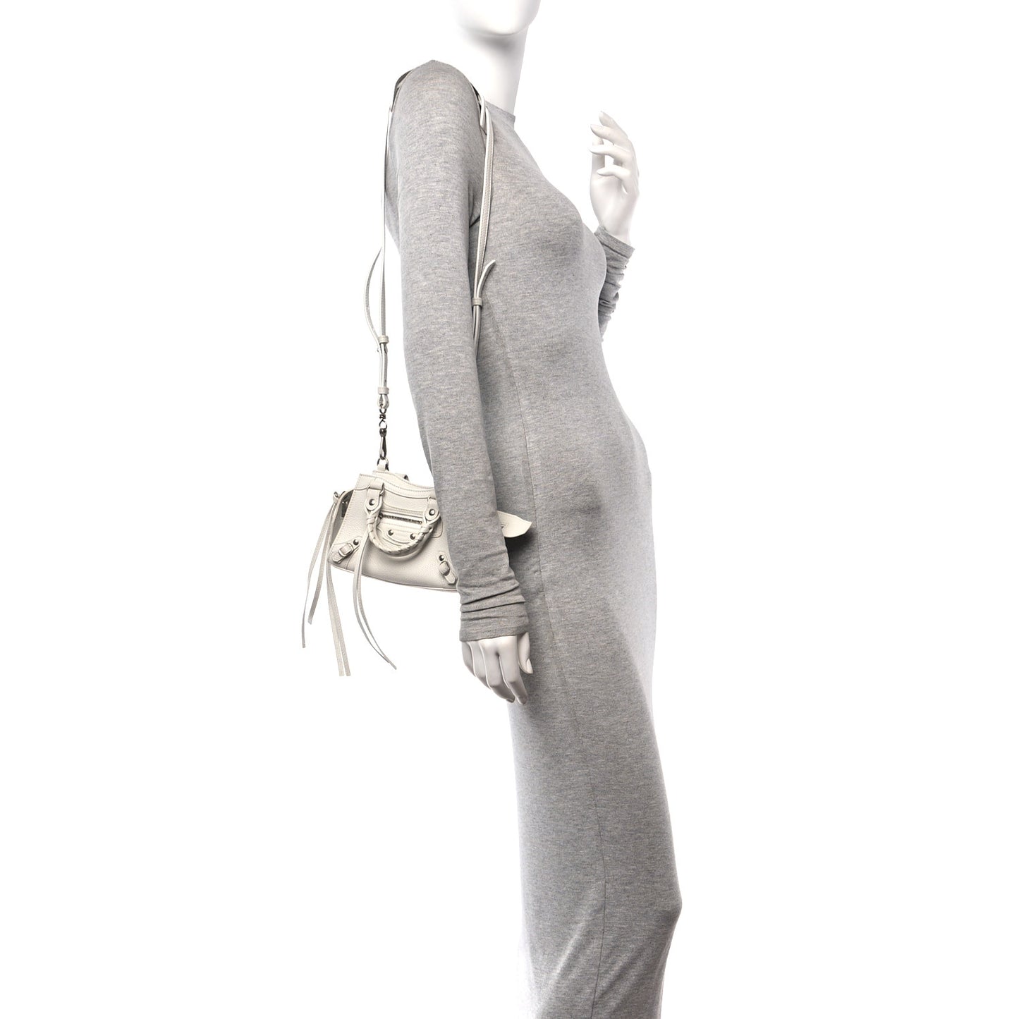 Grained Calfskin Neo Classic Silver Hardware Nano City Crossbody White