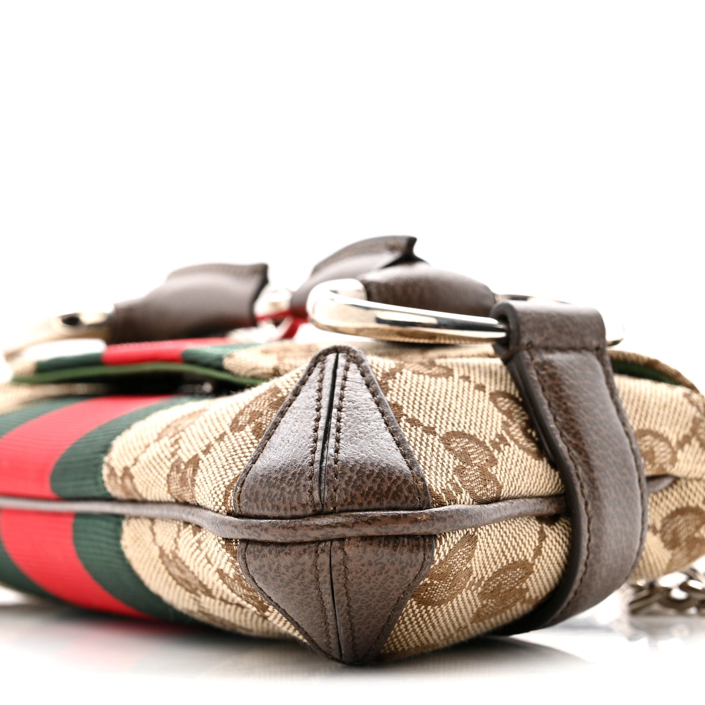 Monogram Textured Dollar Calfskin Heavy Grosgrain Web Small Maxi Horsebit Chain Shoulder Bag Beige Ebony New Acero