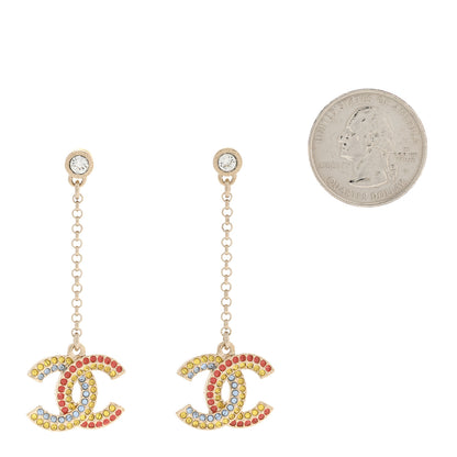 Chanel Crystal CC Drop Earrings Gold Multicolor 2 of 4
