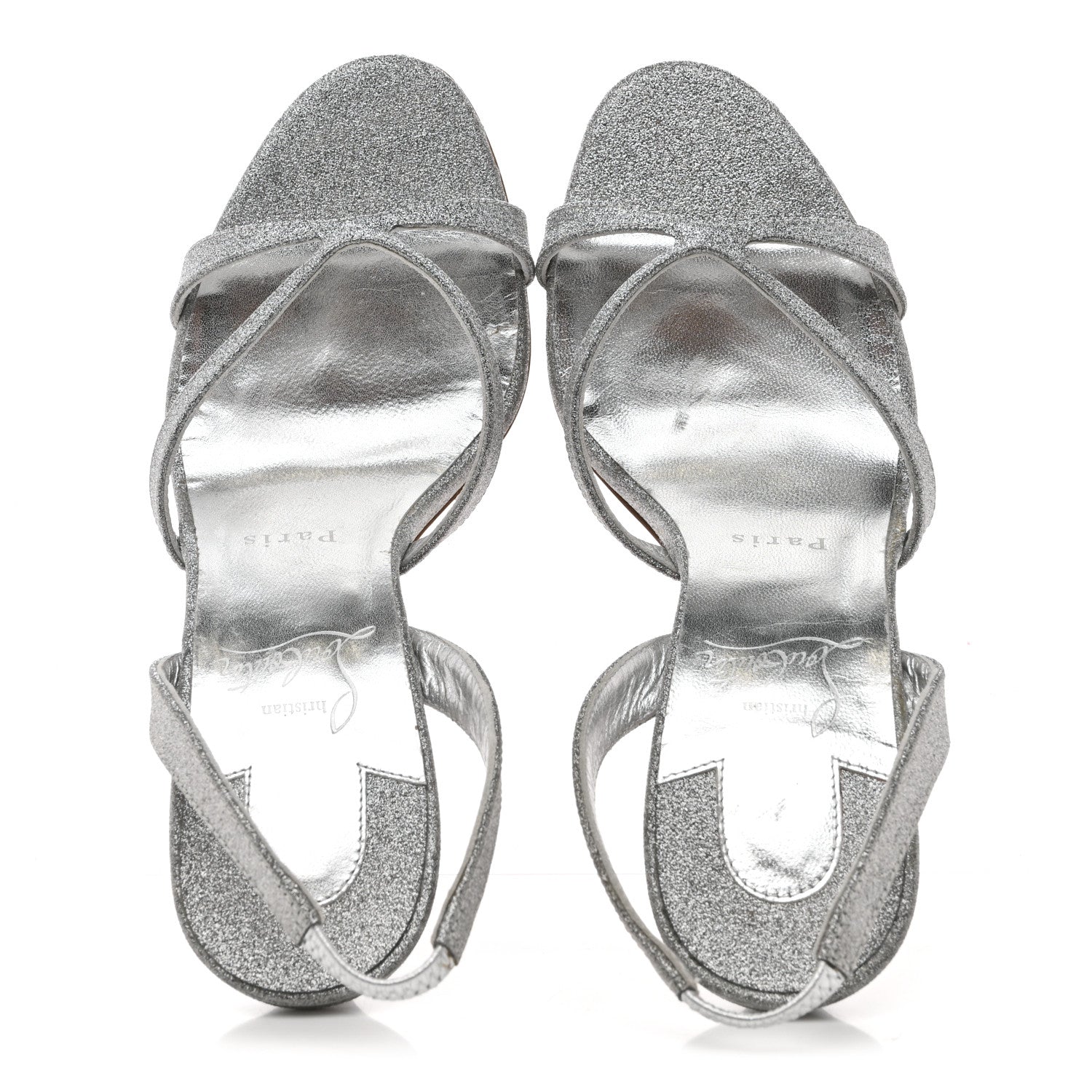 Christian Louboutin Glitter Emilie 100 Slingback Sandals 37 Silver 2 of 11
