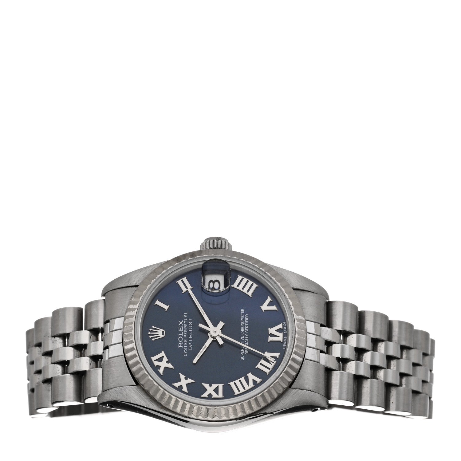 Rolex Stainless Steel 18K White Gold 31mm Oyster Perpetual Datejust Watch Blue Roman 68274 2 of 5