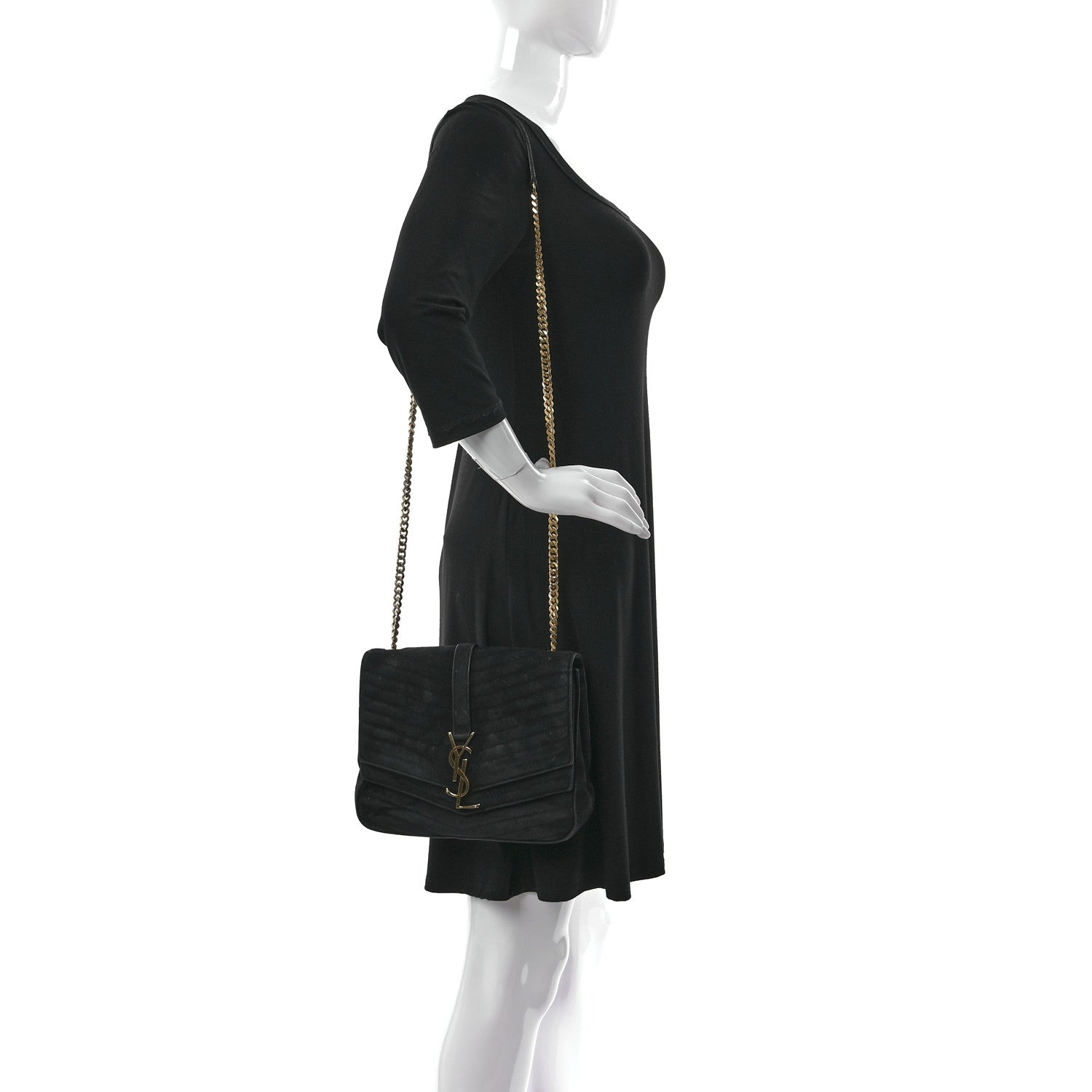 Saint Laurent Suede Matelasse Chevron Monogram Medium Sulpice Black 2 of 14