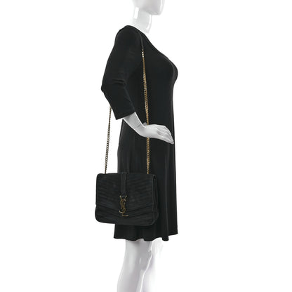 Saint Laurent Suede Matelasse Chevron Monogram Medium Sulpice Black 2 of 14