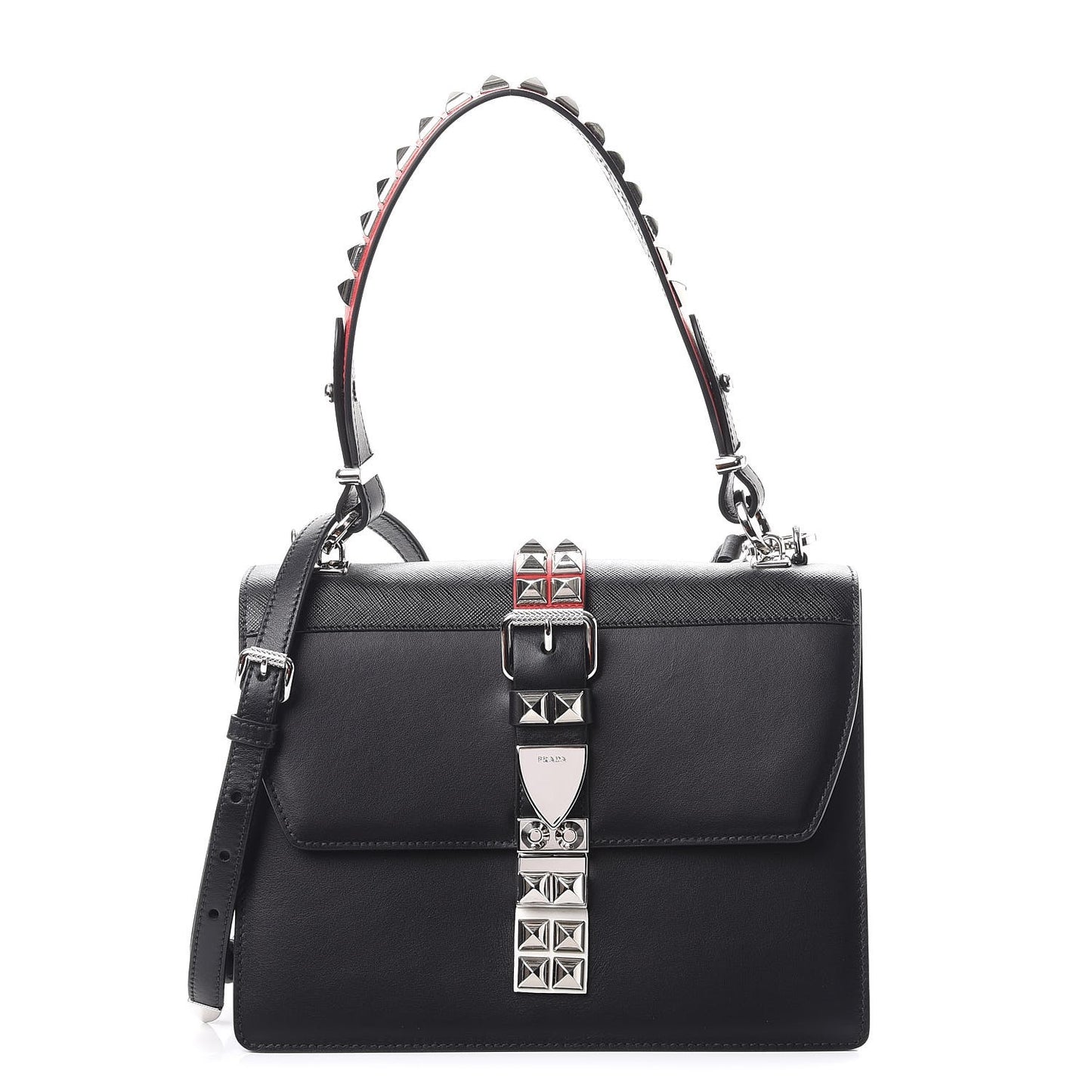Saffiano City Calfskin Studded Elektra Shoulder Bag Black Fuoco