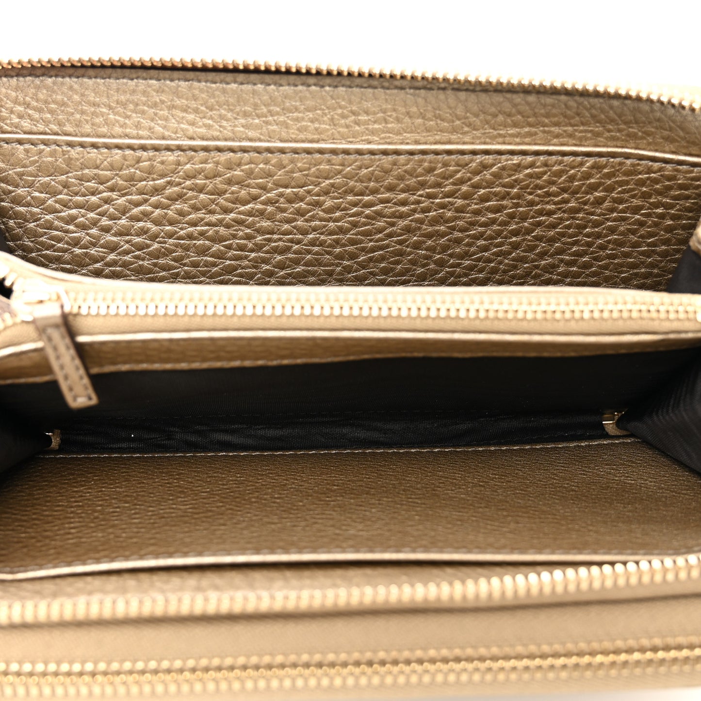 Metallic Pebbled Calfskin Soho Zip Around Organizer Wallet Golden Beige