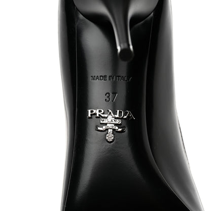 Prada Spazzolato Metal Triangle Logo Pointed Toe Pumps 37 Black 7 of 7