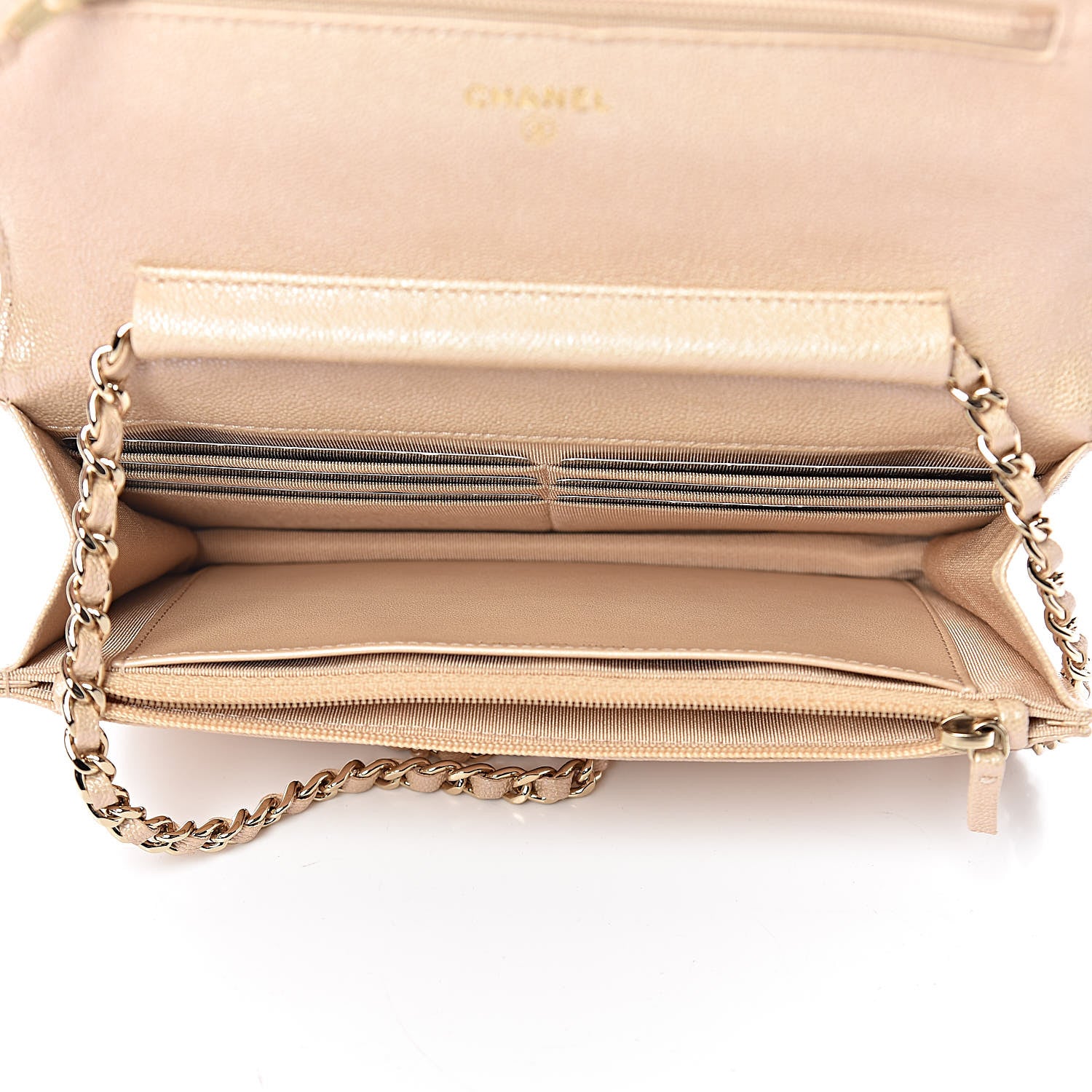 Chanel Iridescent Caviar Quilted Wallet On Chain WOC Beige 5 of 12