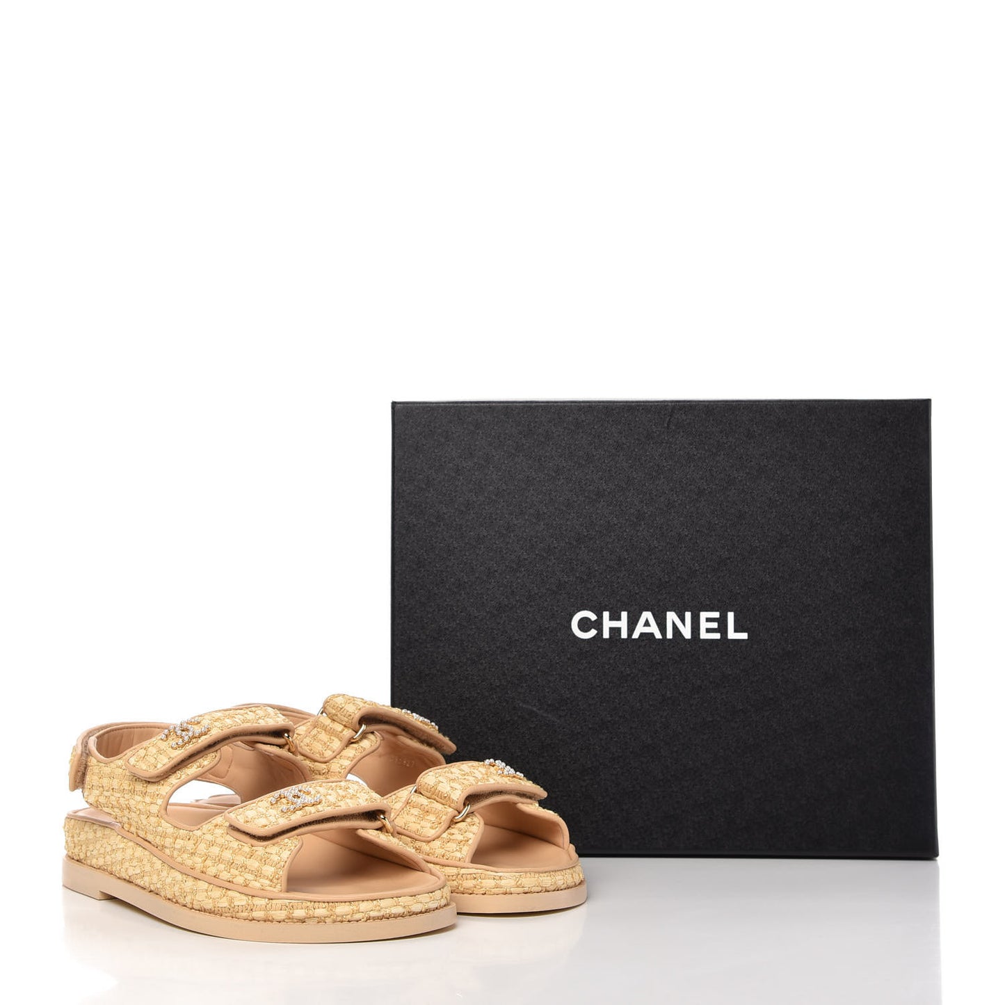 Braided Fabric Velcro Dad Sandals 38 Beige