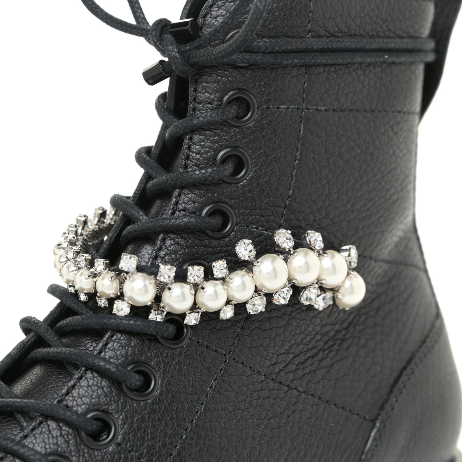 Jimmy Choo Grained Goatskin Pearl Crystal Embellished Cruz Combat Boots 36 Grey 10 of 13