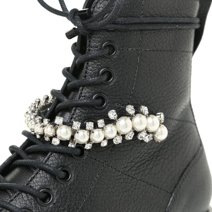 Jimmy Choo Grained Goatskin Pearl Crystal Embellished Cruz Combat Boots 36 Grey 10 of 13