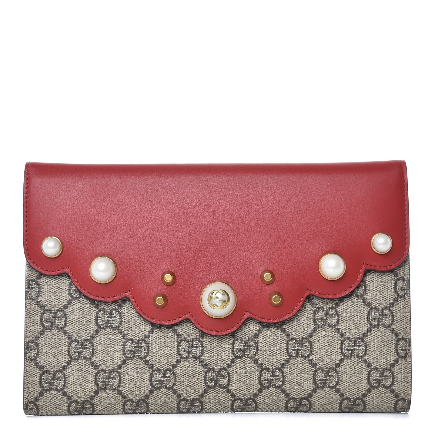 GG Supreme Monogram Mini Peony Pearly Clutch Red