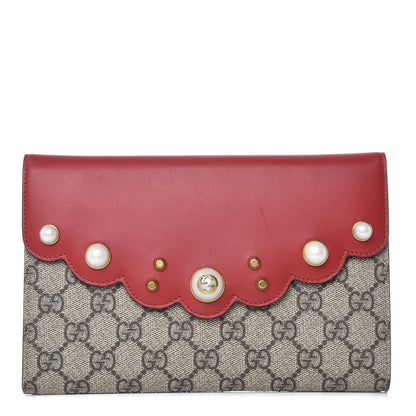 Gucci GG Supreme Monogram Mini Peony Pearly Clutch Red 1 of 6