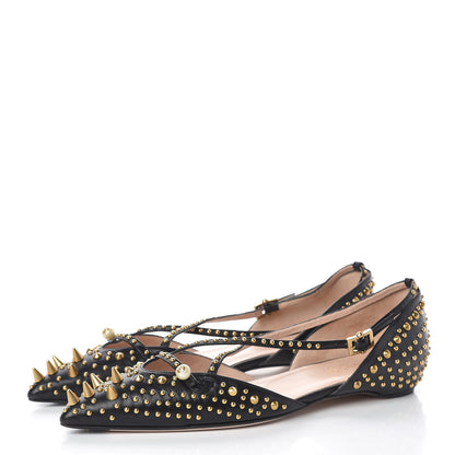 Gucci Malaga Kid Studded Pointed Toe Unia Flats 39 Black 3 of 8