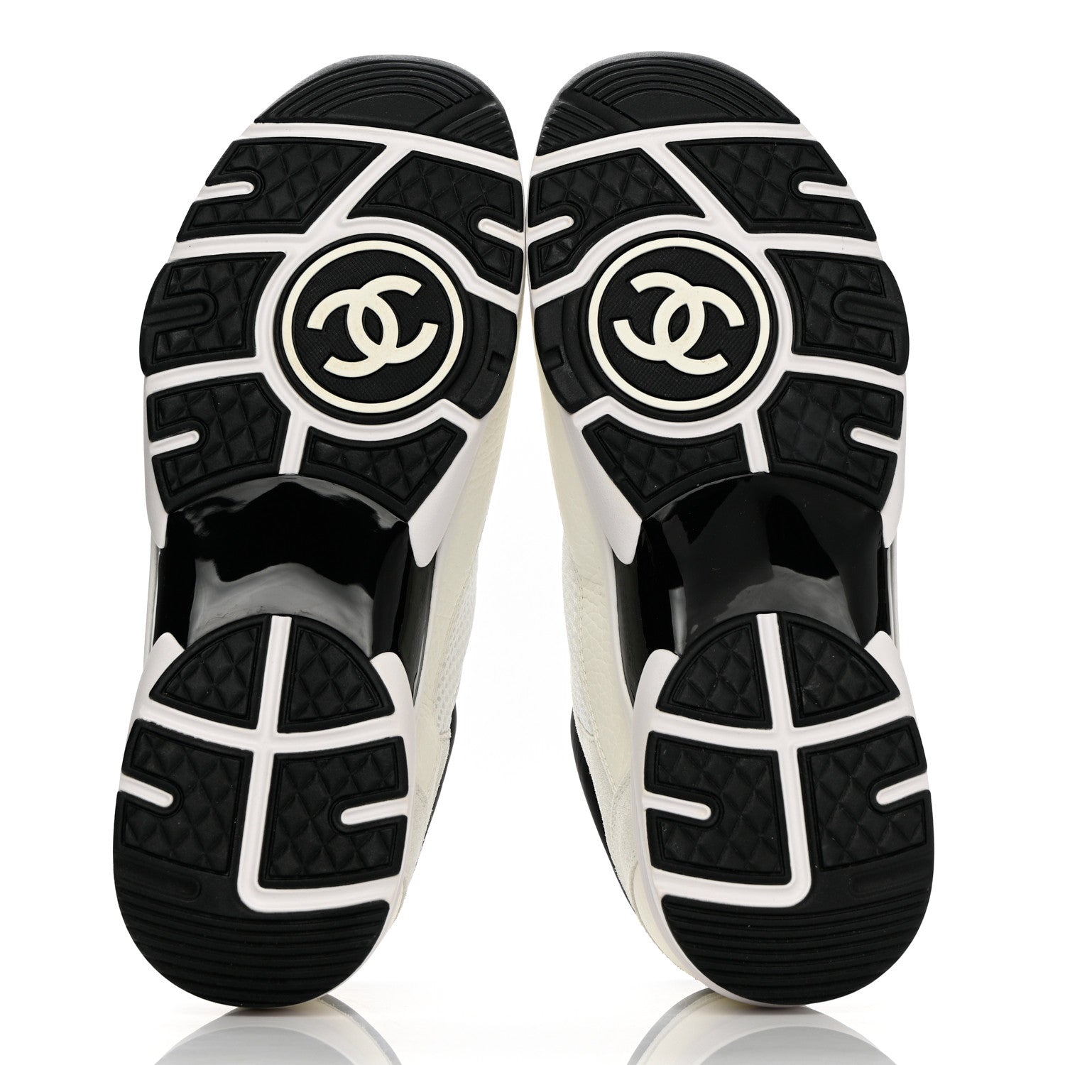 Chanel Mesh Suede Calfskin Grained Calfskin Womens CC Sneakers 41 White Black 5 of 9