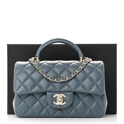 Chanel Lambskin Quilted Mini Top Handle Rectangular Flap Blue 11 of 11