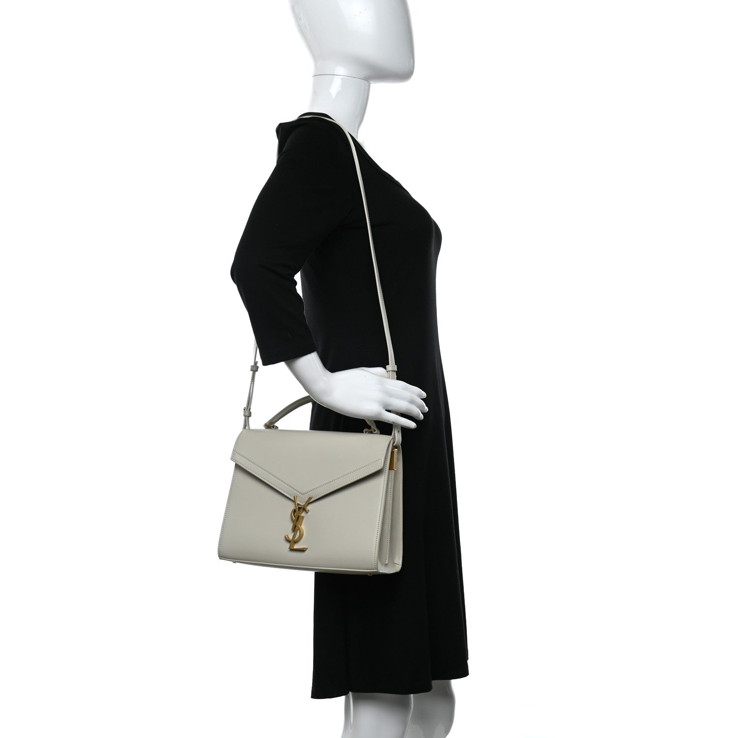 Saint Laurent Smooth Calfskin Medium Classic Monogram Cassandra Top Handle Crema Soft Rouge Legion 2 of 12