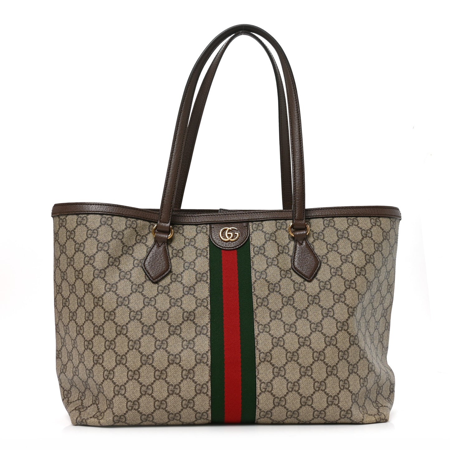 GG Supreme Monogram Textured Calfskin Web Medium Ophidia Shopping Tote Beige Ebony New Acero