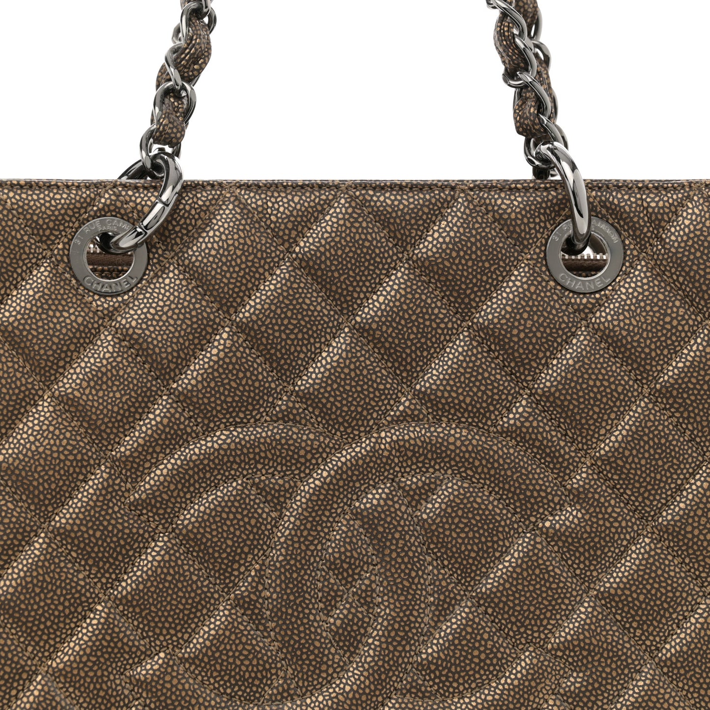 Metallic Caviar Quilted Grand Shopping Tote GST Bronze