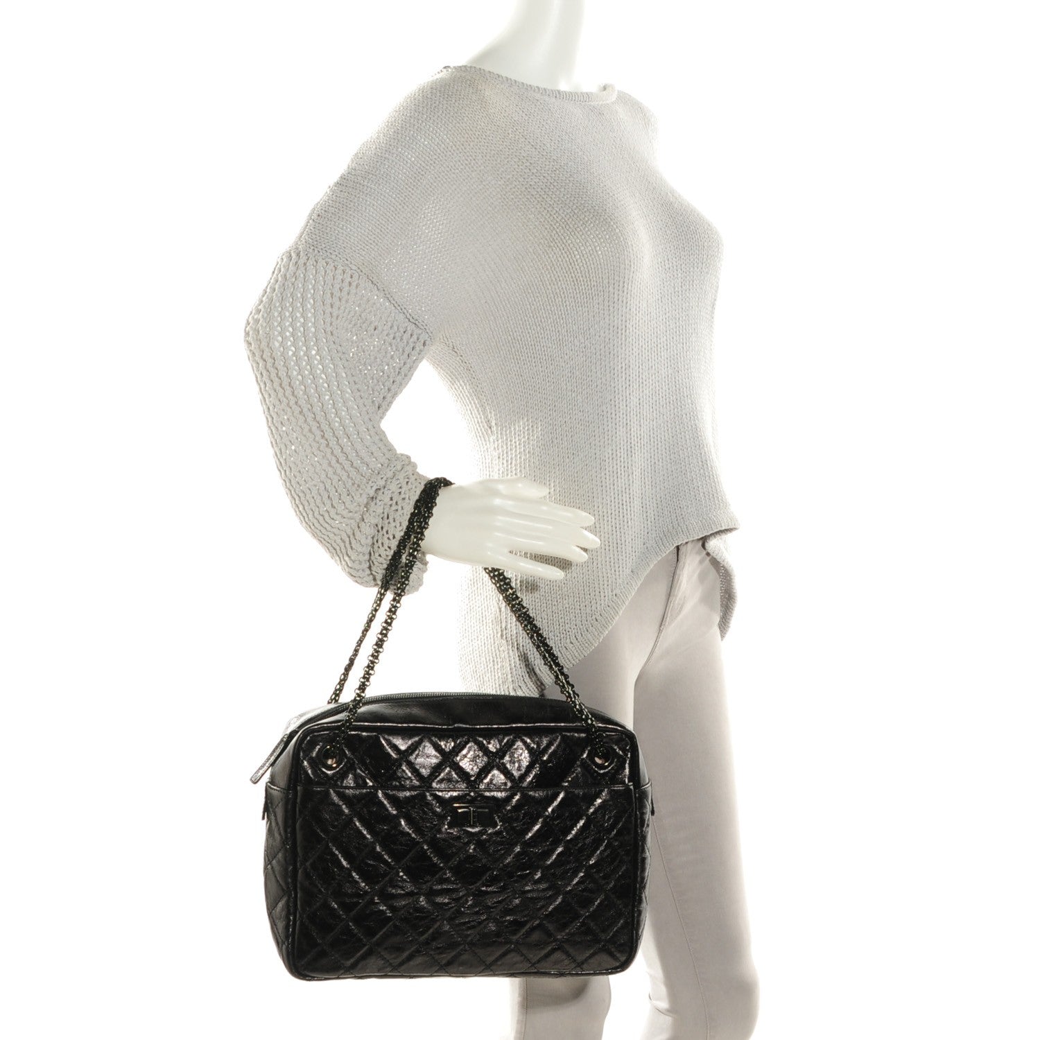 Chanel Metallic Aged Calfskin Quilted Large Reissue Camera Case Black 2 of 7
