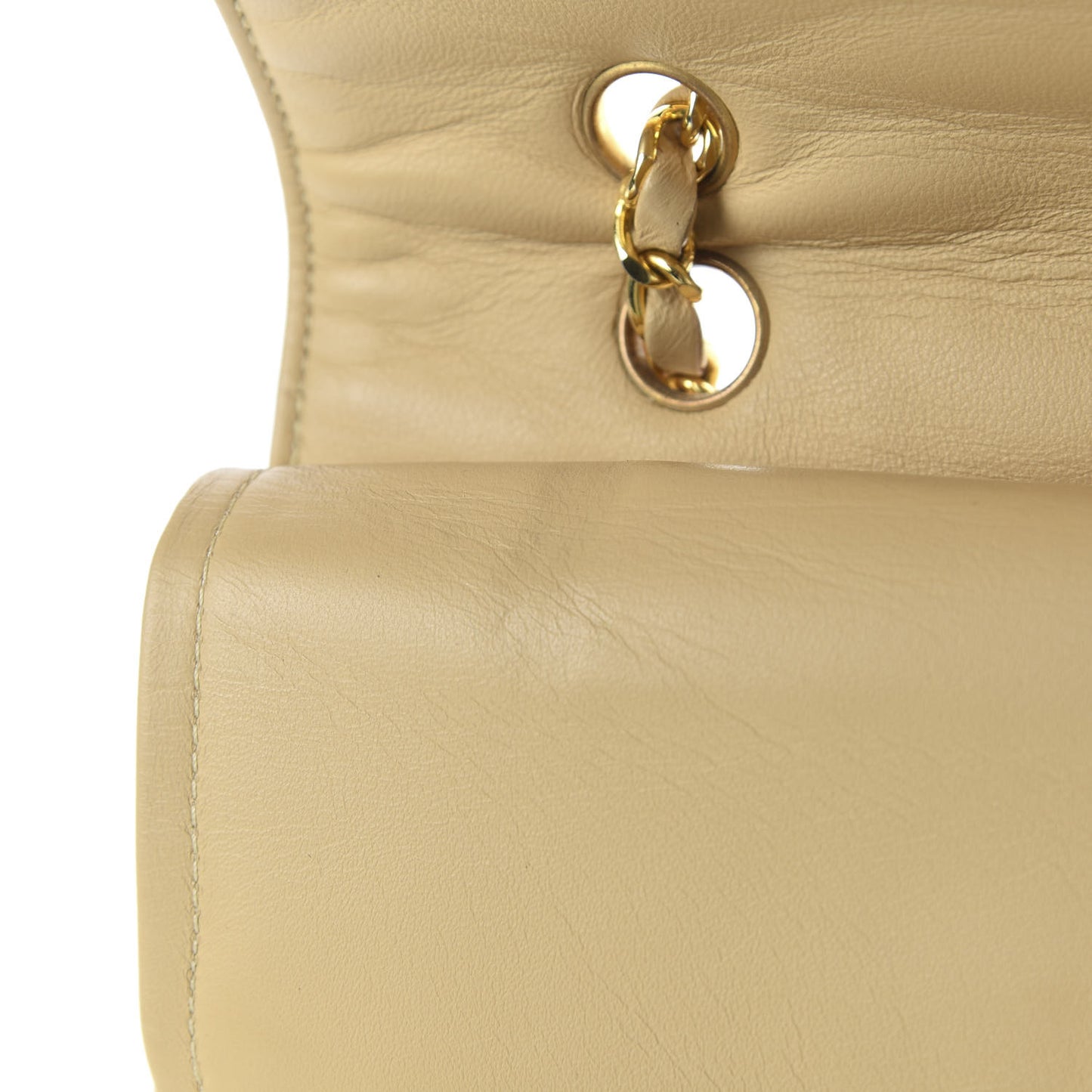 Lambskin Quilted Medium Double Flap Beige