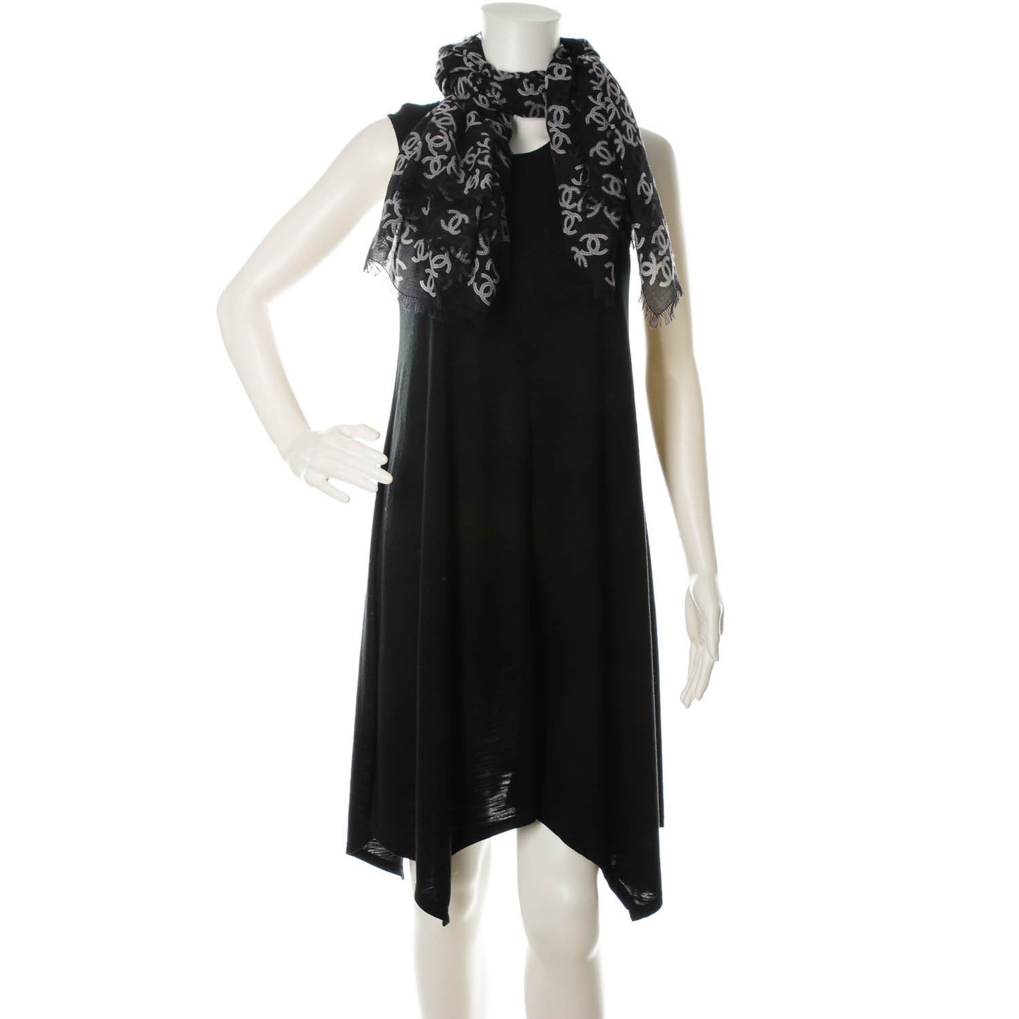 Cashmere Silk CC Logo Scarf Black White