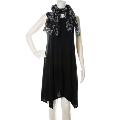 Chanel Cashmere Silk CC Logo Scarf Black White 2 of 5