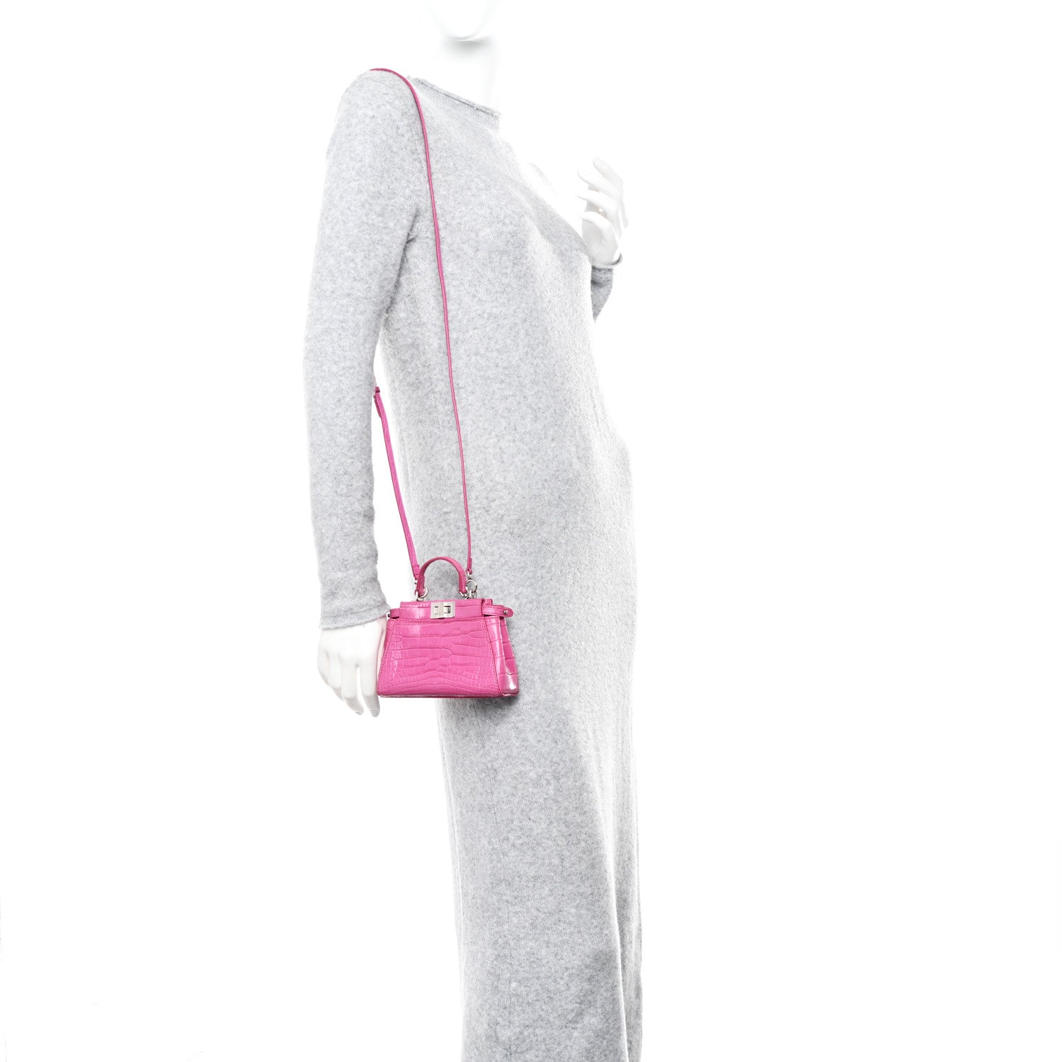 Fendi Shiny Alligator Shiny Nappa Micro Peekaboo Iconic Satchel Magenta 2 of 13
