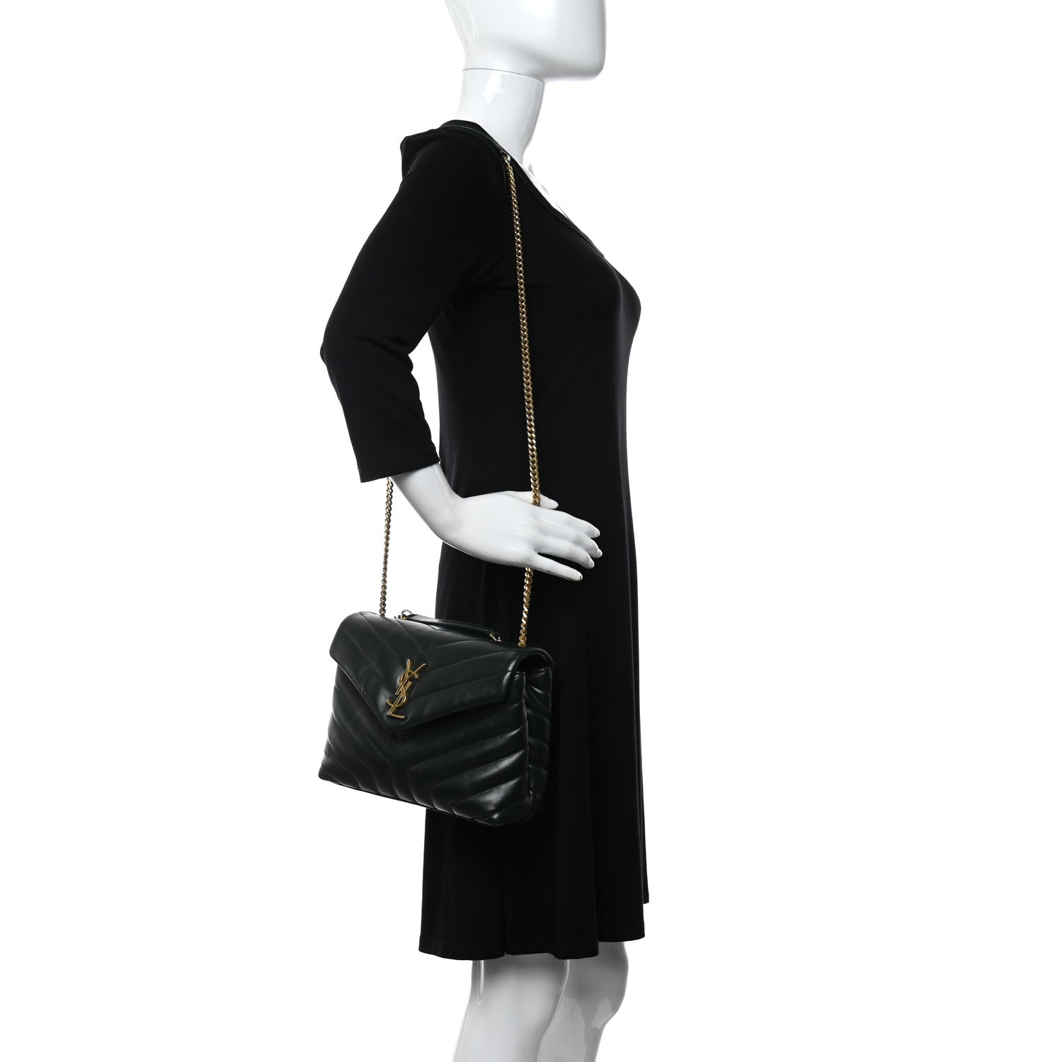 Saint Laurent Calfskin Y Quilted Monogram Small Loulou Chain Satchel Dark Mint 2 of 12