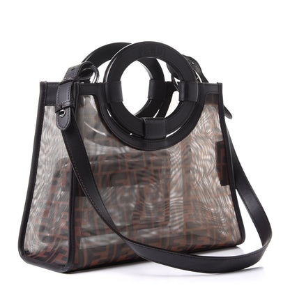 Fendi Mesh Vitello Century Cuoio FF 1974 Small Runaway Shopper Tote Marrone Black Ebano 3 of 14