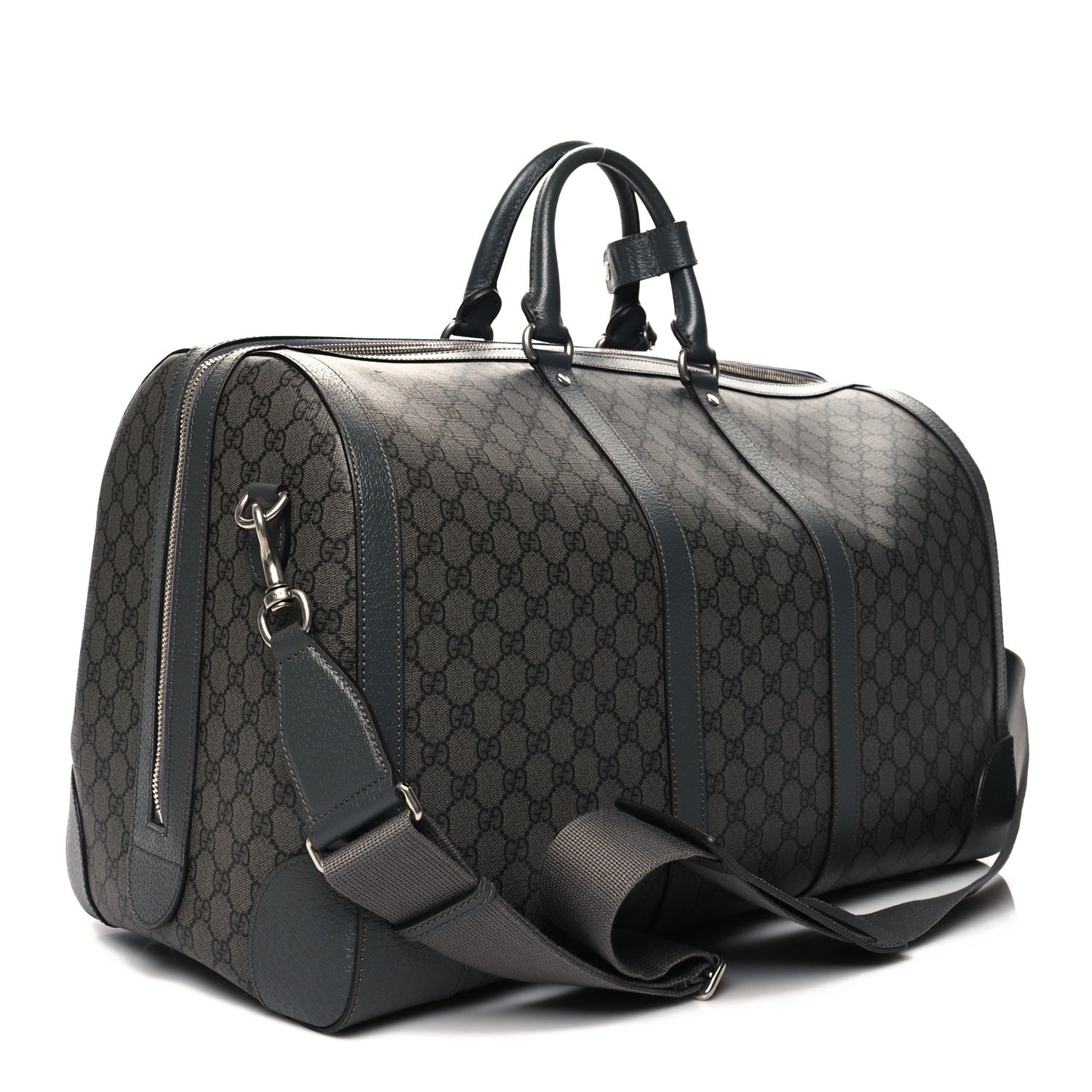 GG Supreme Monogram Textured Dollar Calfskin Large Savoy Duffle Bag Grey Black Graphite Grey