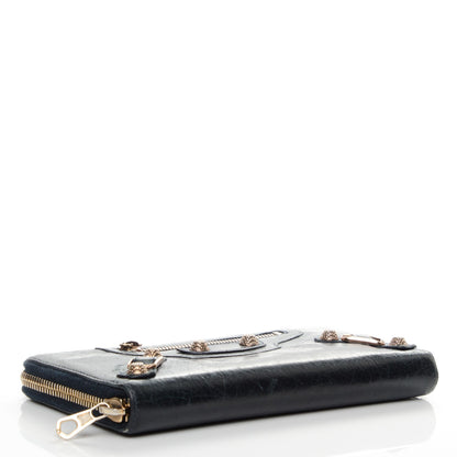 Balenciaga Agneau Giant 12 Rose Gold Hardware Continental Zip Around Wallet Dark Night 4 of 7