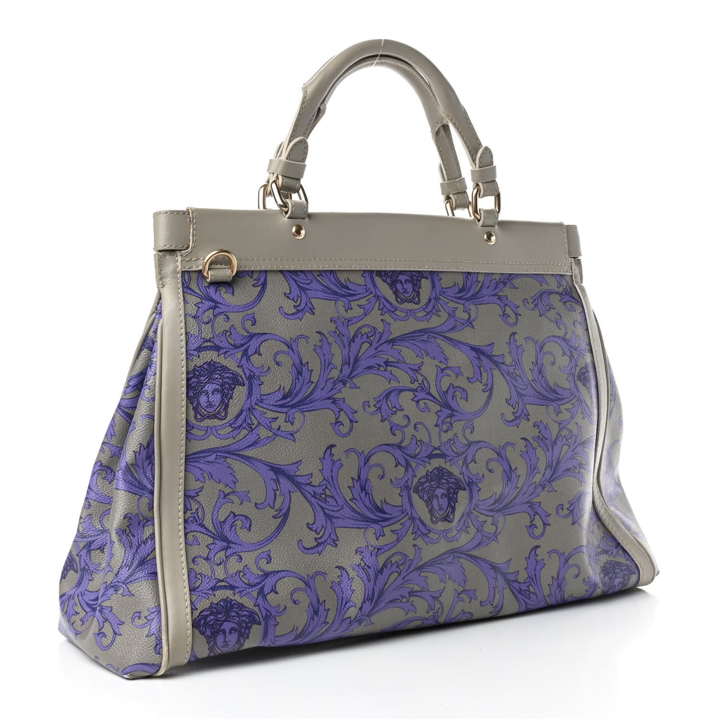 PVC Barocco Printed Top Handle Tote Grey Purple