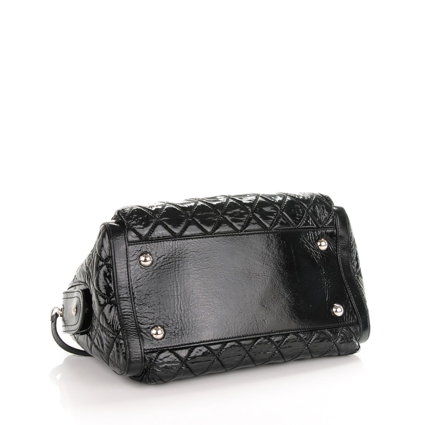 Patent Quilted Day Glo Flap Bag Black
