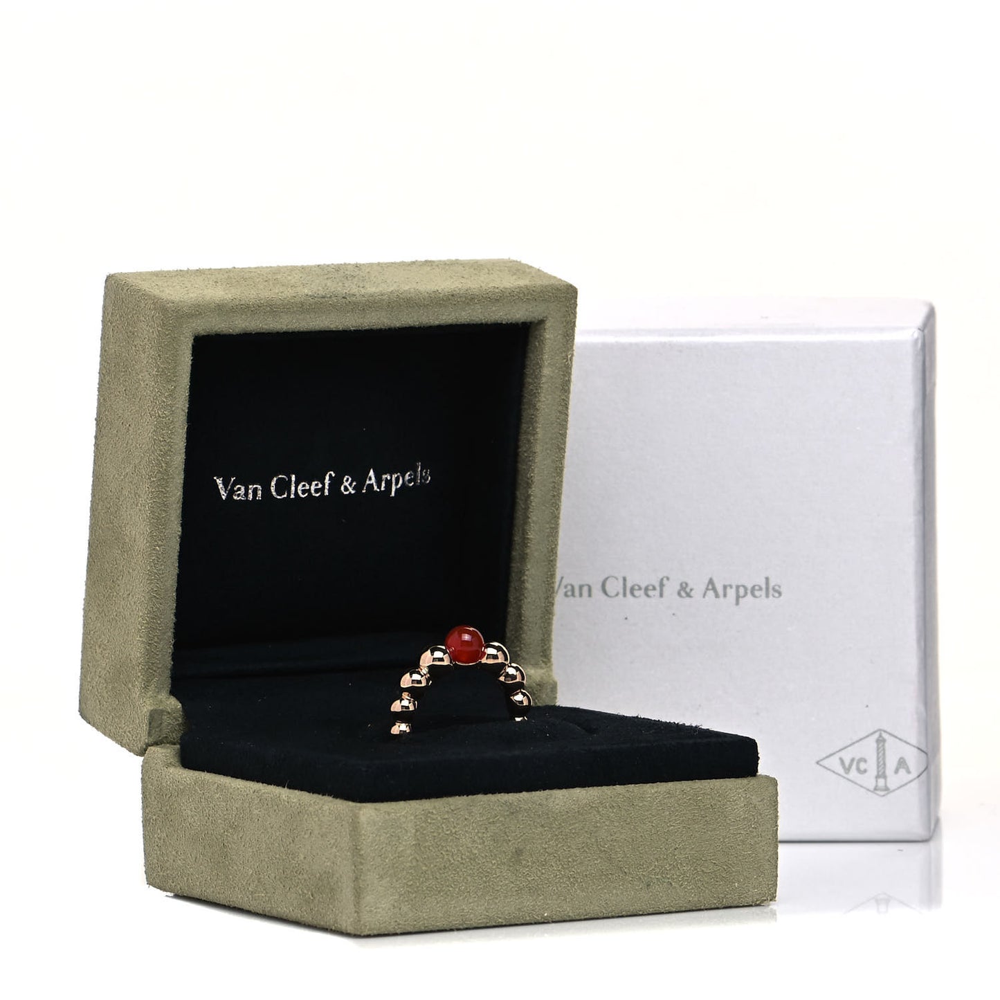 18K Rose Gold Carnelian Perlee Couleurs Variation Ring 52 6