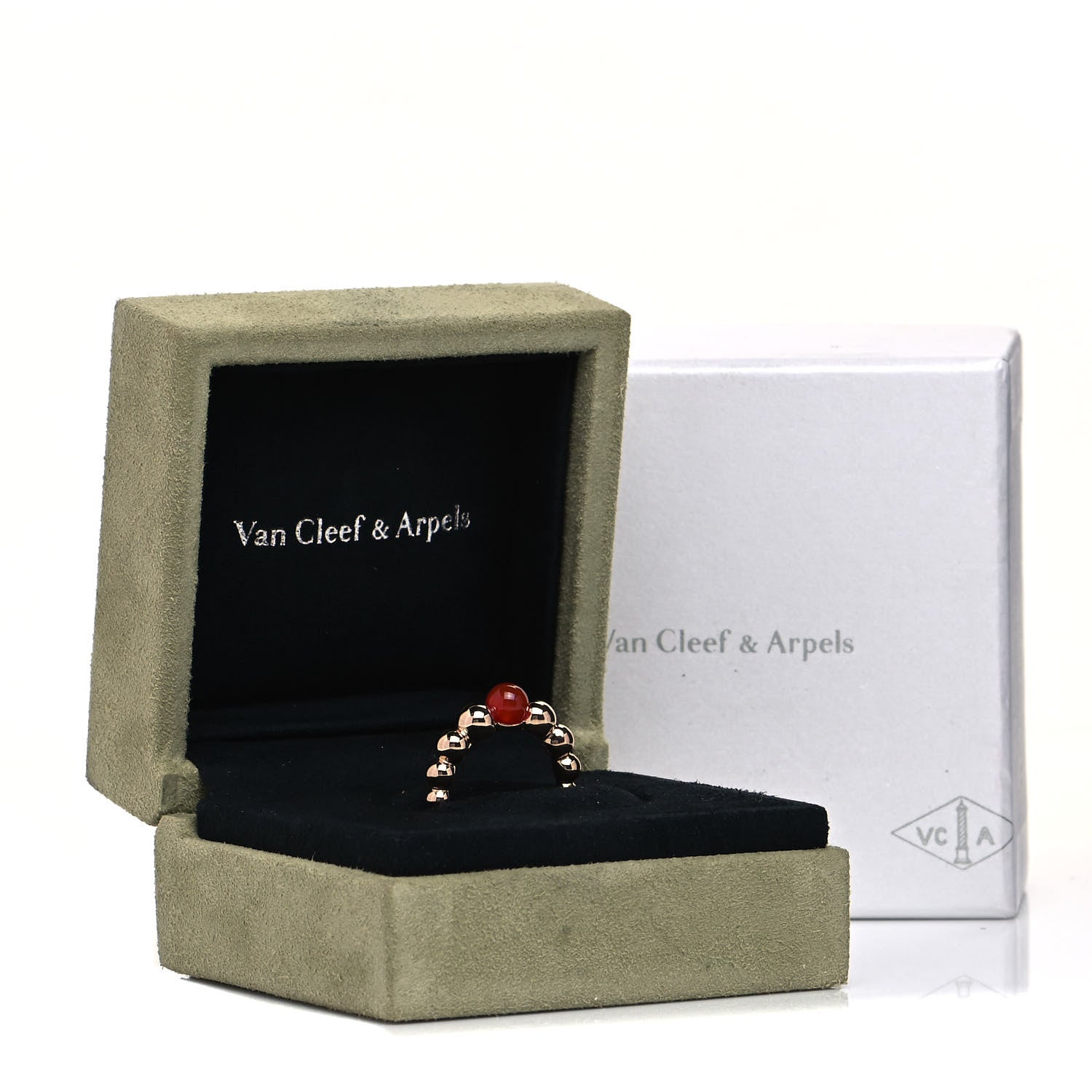 Van Cleef & Arpels 18K Rose Gold Carnelian Perlee Couleurs Variation Ring 52 6 5 of 5