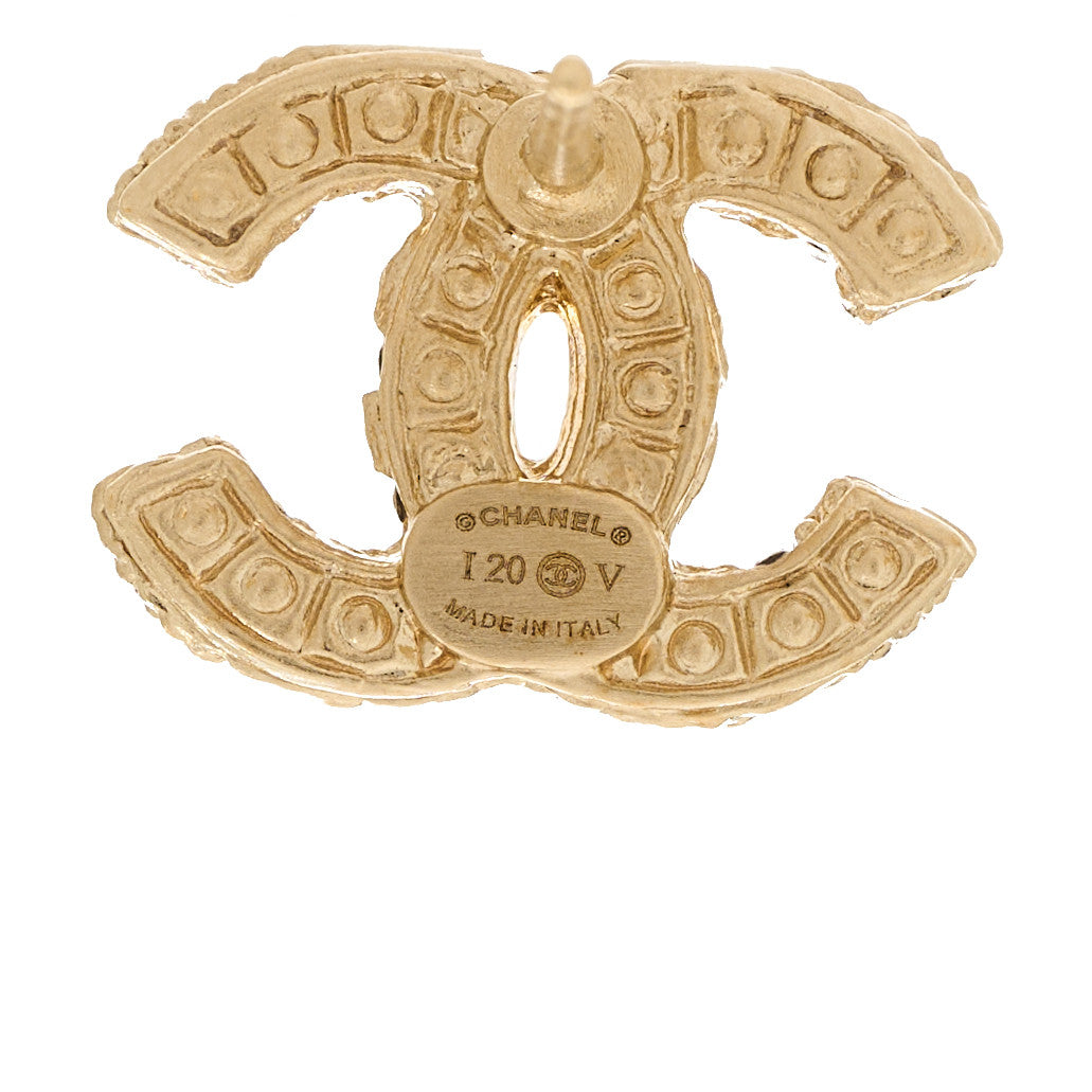 Chanel Metal Graduated Pearl Crystal CC Earrings Light Gold 4 of 5