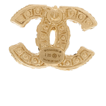 Chanel Metal Graduated Pearl Crystal CC Earrings Light Gold 4 of 5