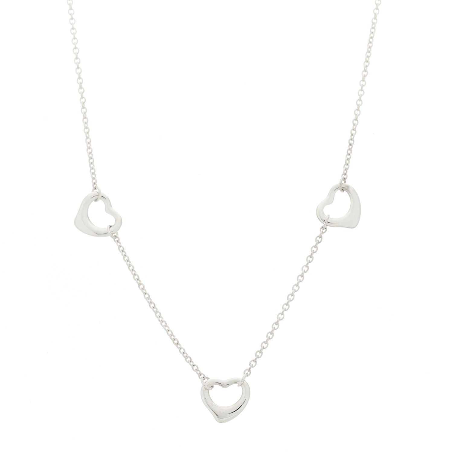Tiffany Sterling Silver Elsa Peretti 3 Open Hearts Necklace 1 of 7