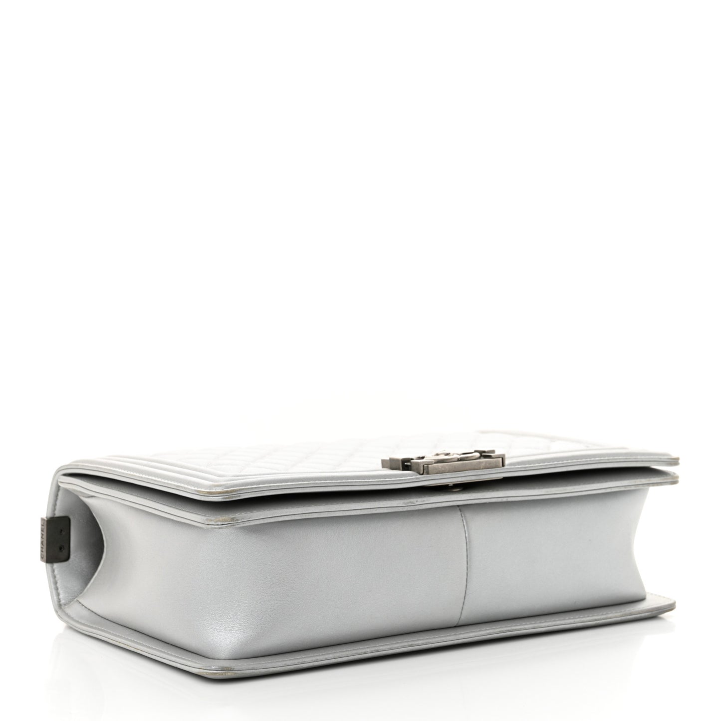 Metallic Calfskin Quilted New Medium Boy Flap Silver