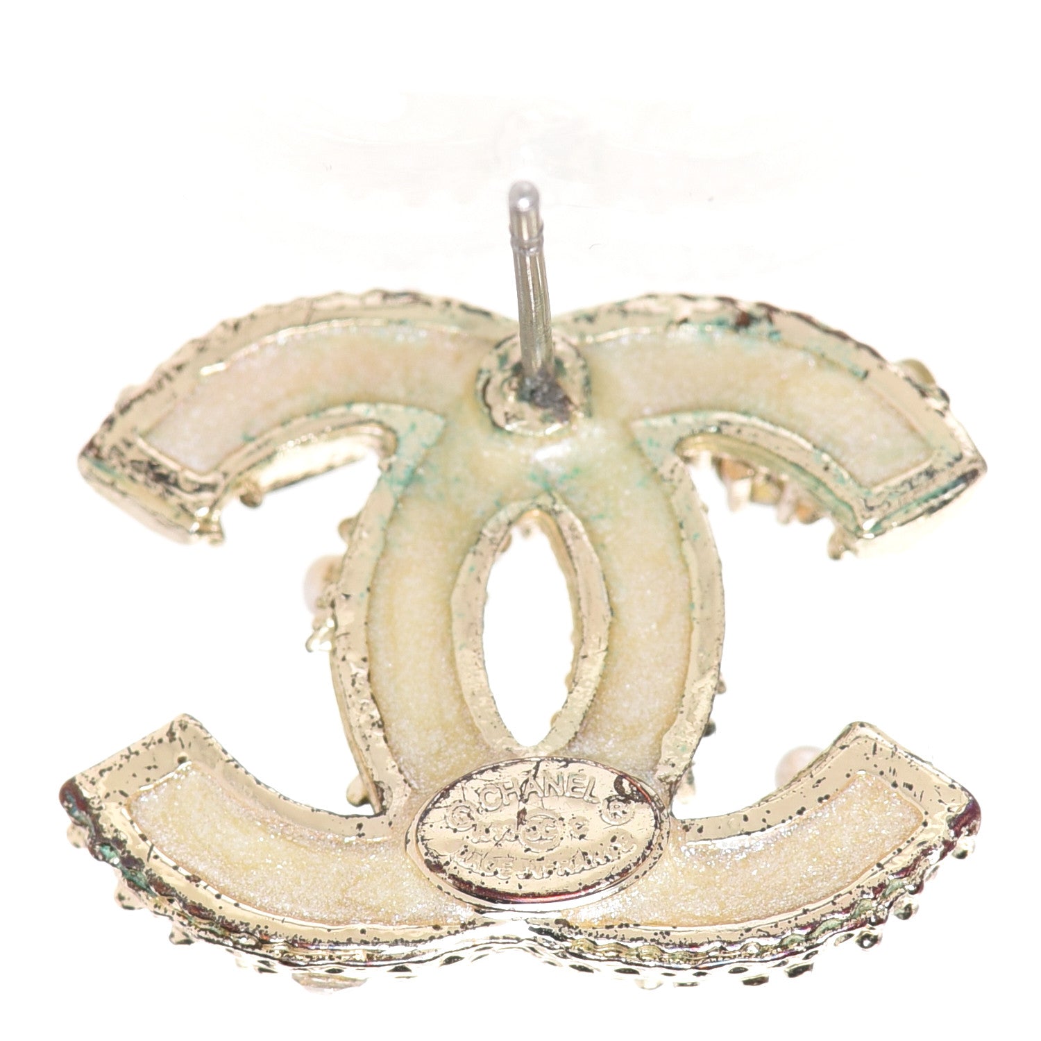 Chanel Pearl Crystal Baguette CC Earrings Gold 4 of 5