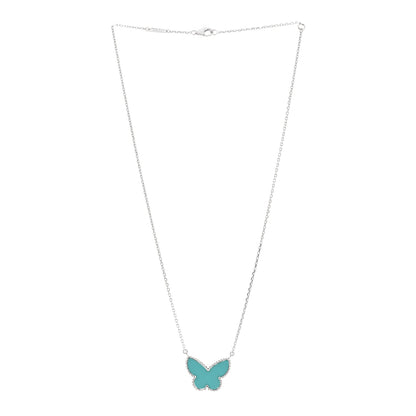 Van Cleef & Arpels 18K White Gold Turquoise Lucky Alhambra Butterfly Pendant Necklace 3 of 4