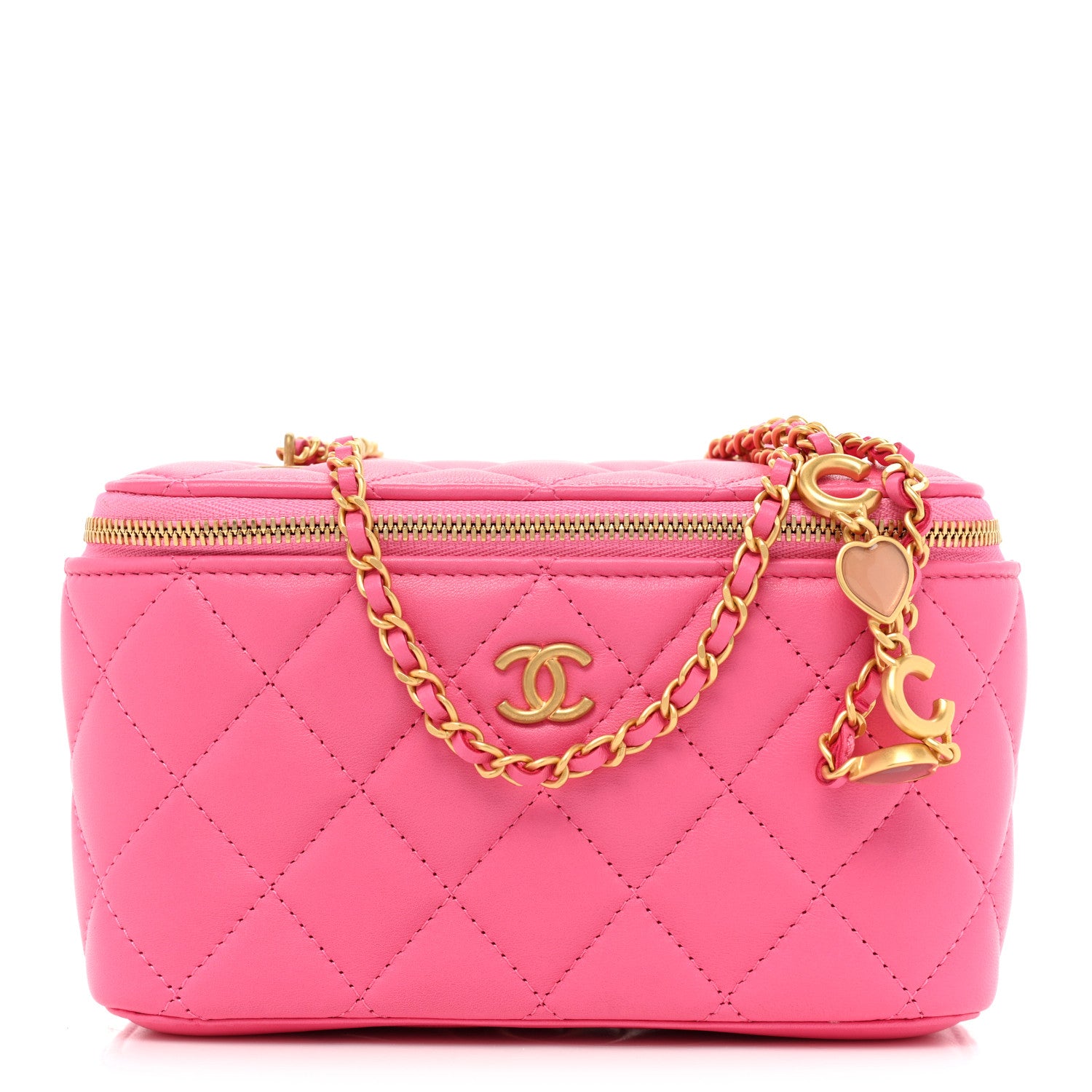 Chanel Lambskin Enamel Quilted Small Coco Hearts Vanity Case With Chain Pink 1 of 10