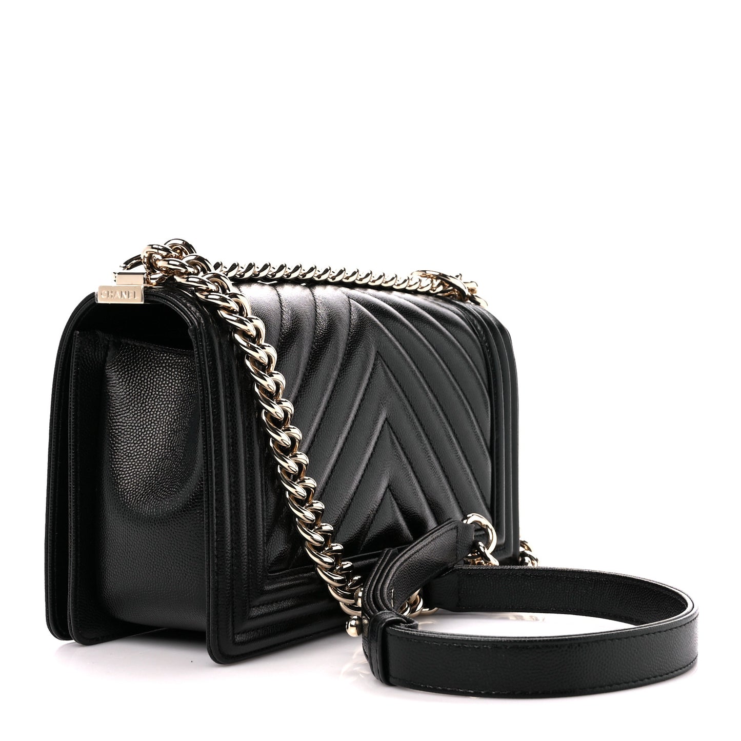 Caviar Chevron Quilted Medium Boy Flap Black