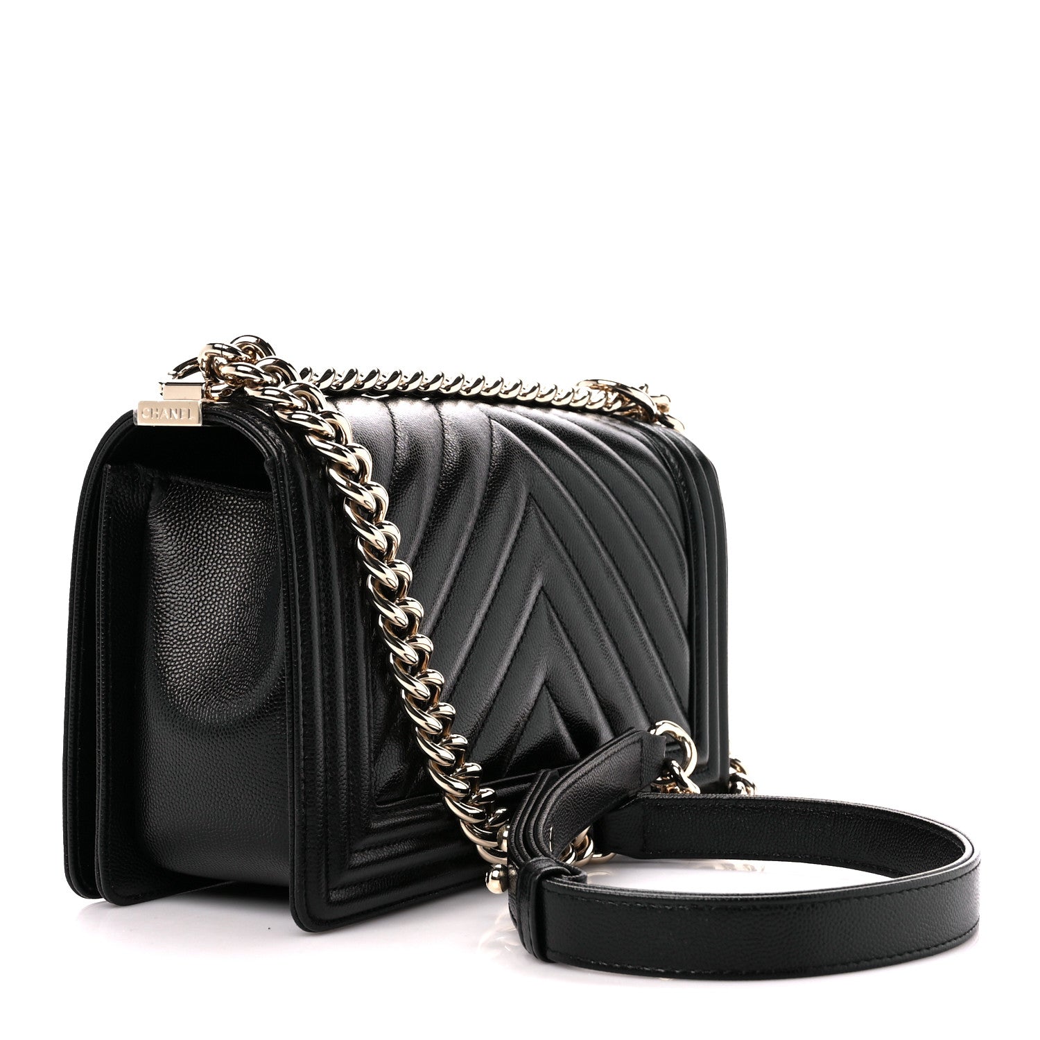 Chanel Caviar Chevron Quilted Medium Boy Flap Black 3 of 11