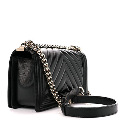 Chanel Caviar Chevron Quilted Medium Boy Flap Black 3 of 11