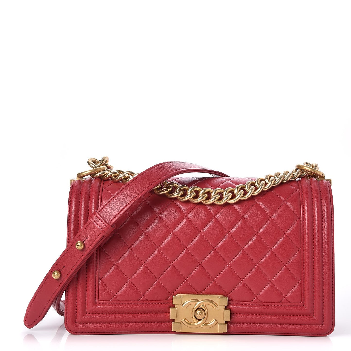 Lambskin Quilted Medium Boy Flap Red