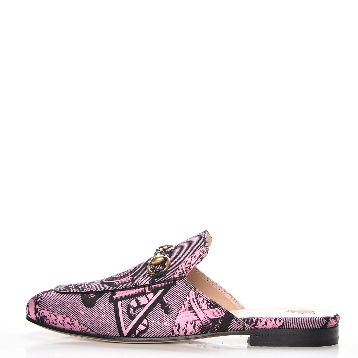 Silk Satin GG Wallpaper Saint Romain Womens Princetown Slippers 36 Pink Black