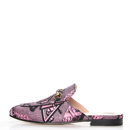 Gucci Silk Satin GG Wallpaper Saint Romain Womens Princetown Slippers 36 Pink Black 1 of 9