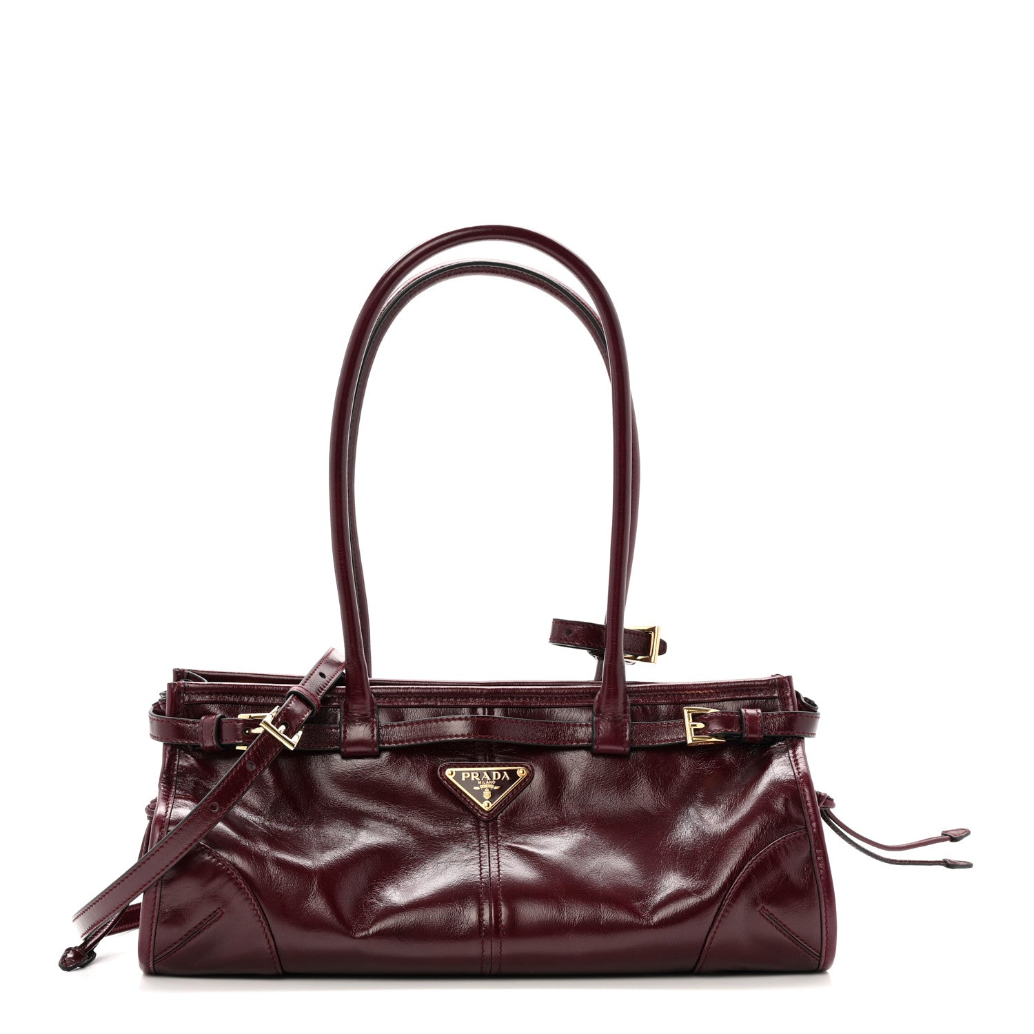Prada Shiny Nappa Medium Bonnie Shoulder Bag Bordeaux 1 of 10